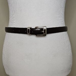 Nine West Y2K Brown Leather 3/4" Belt Silver Rope Buckle Medium